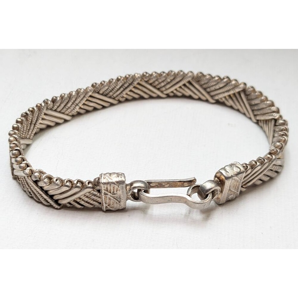 Vintage 925 Sterling Silver Bracelet Woven Chevron Traditional Heavy 33g 7.25in